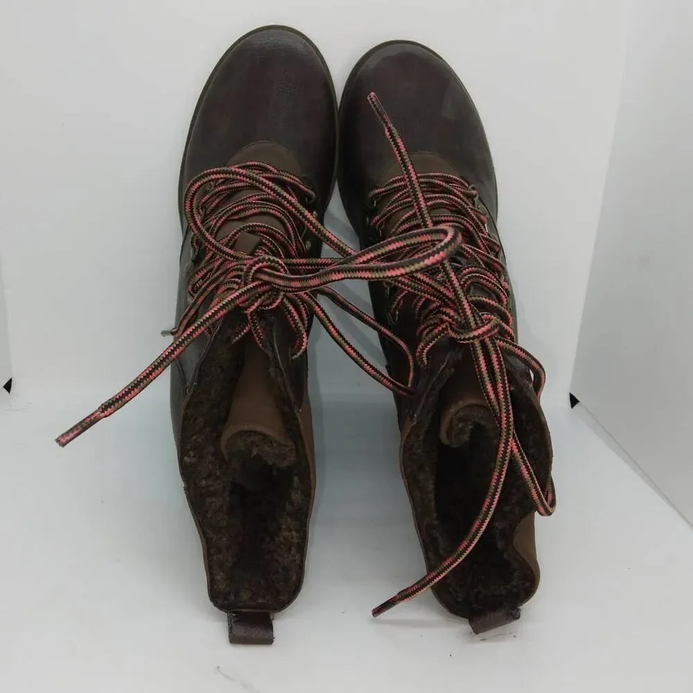 UNION BAY Womens Faux Brown Leather Combat Boots - Size: 9 1/2M